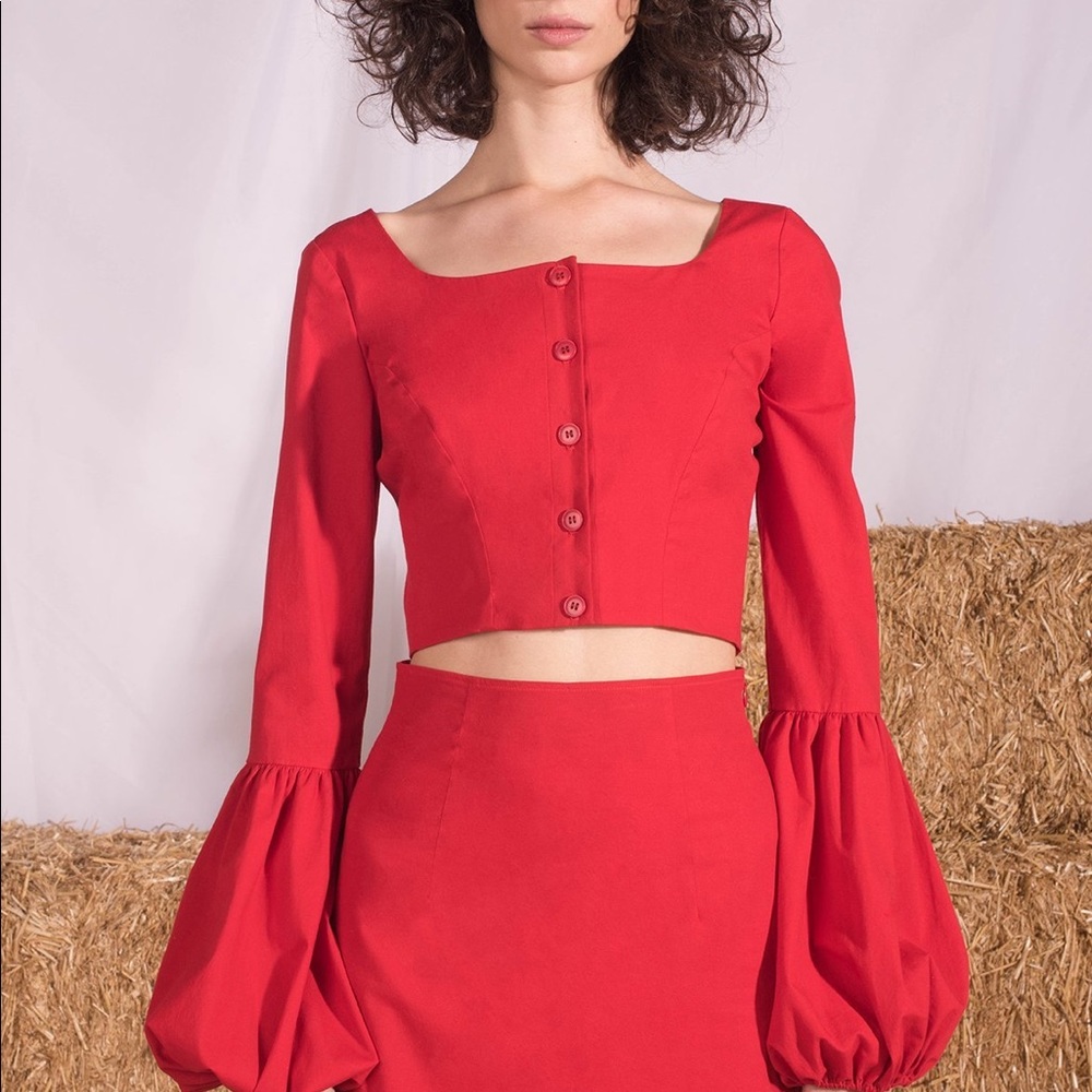 Cherry Red Staud Monica Bell-Sleeve Top 🍒